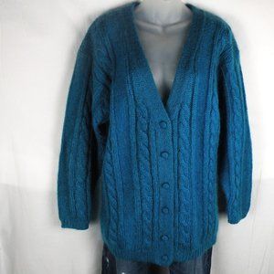 Vintage Field Gear Oversized Cable Knit Teal Sweater Cardigan